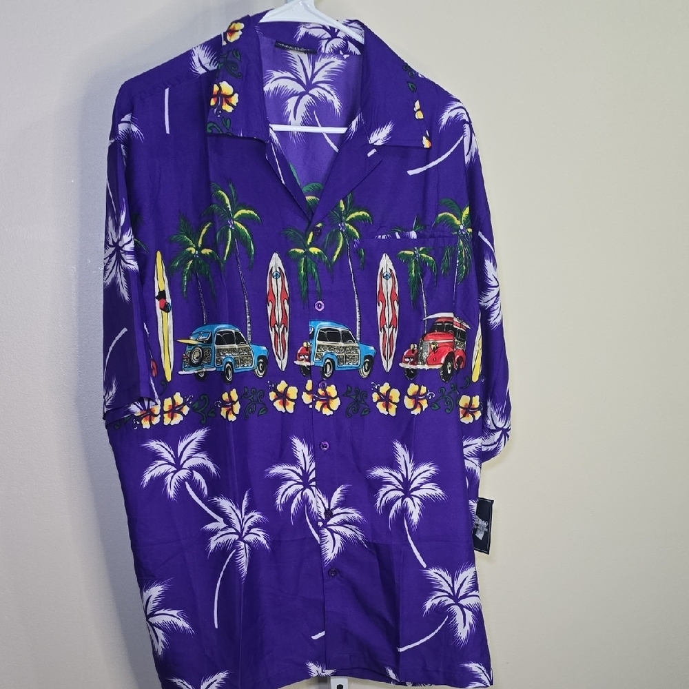 Mens Pacific & Co Short Sleeve Button Up Palms‎ Tree Top Sz L